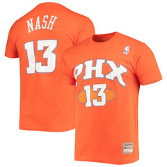 Steve Nash Phoenix Suns Hardwood Classics Stitch Name & Number T-Shirt Orange - Mitchell & Ness