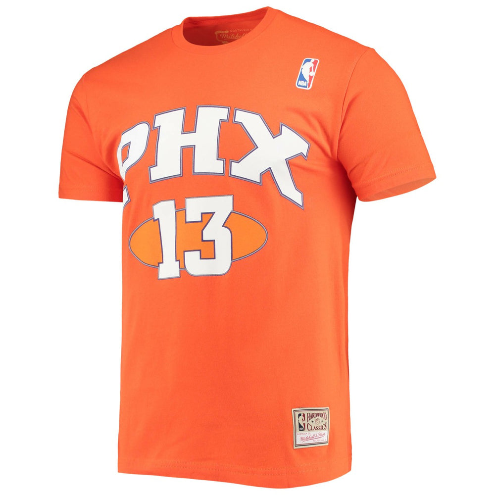 Steve Nash Phoenix Suns Hardwood Classics Stitch Name & Number T-Shirt Orange - Mitchell & Ness