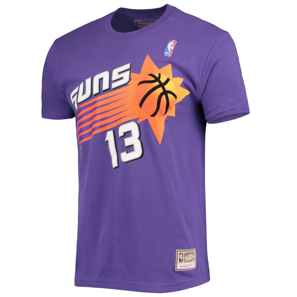 Steve Nash Phoenix Suns Hardwood Classics Stitch Name & Number T-Shirt Purple - Mitchell & Ness