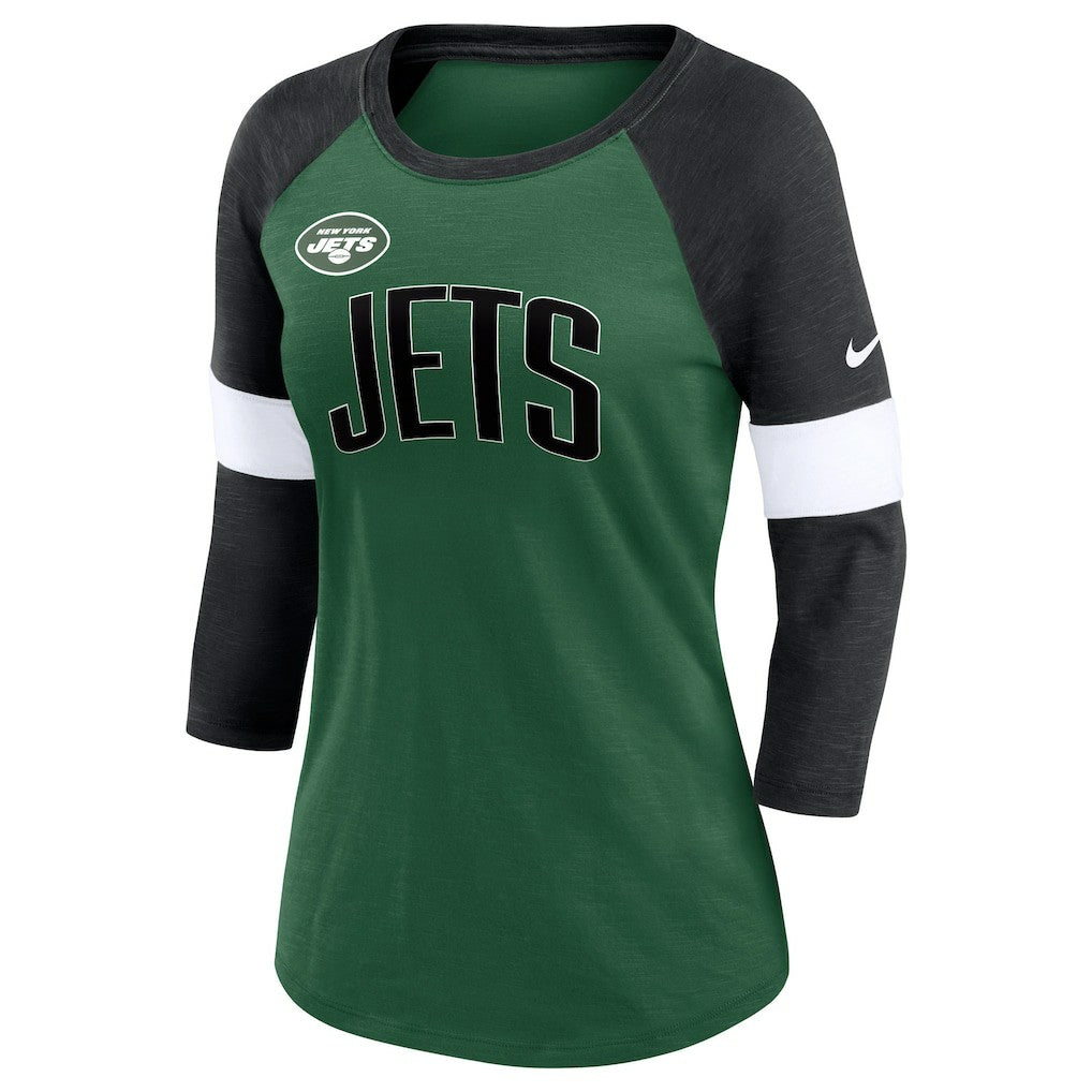 New York Jets Women's Football Pride Raglan 3/4-Sleeve T-Shirt - Heather Green/Heather Black T-shirts