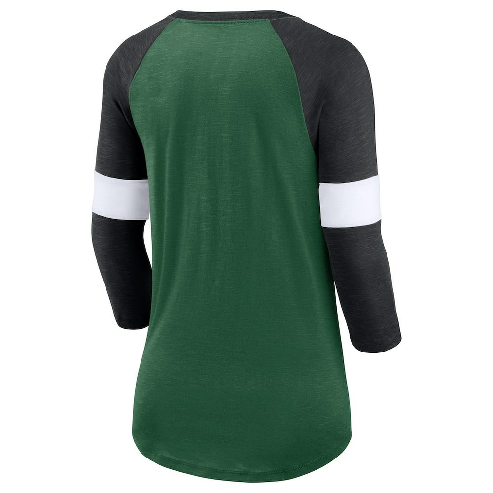 New York Jets Women's Football Pride Raglan 3/4-Sleeve T-Shirt - Heather Green/Heather Black T-shirts