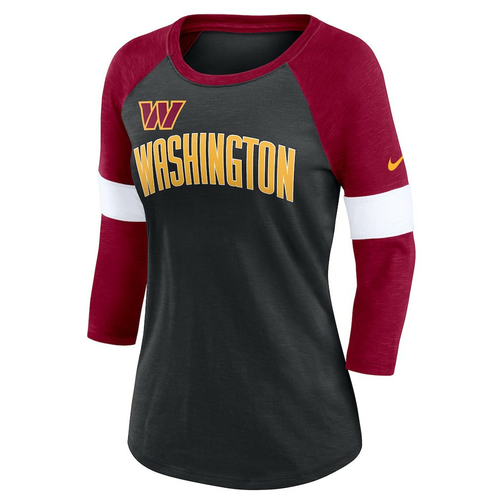 Washington Commanders Women's Football Pride Raglan 3/4-Sleeve T-Shirt - Heather Black/Burgundy T-shirts