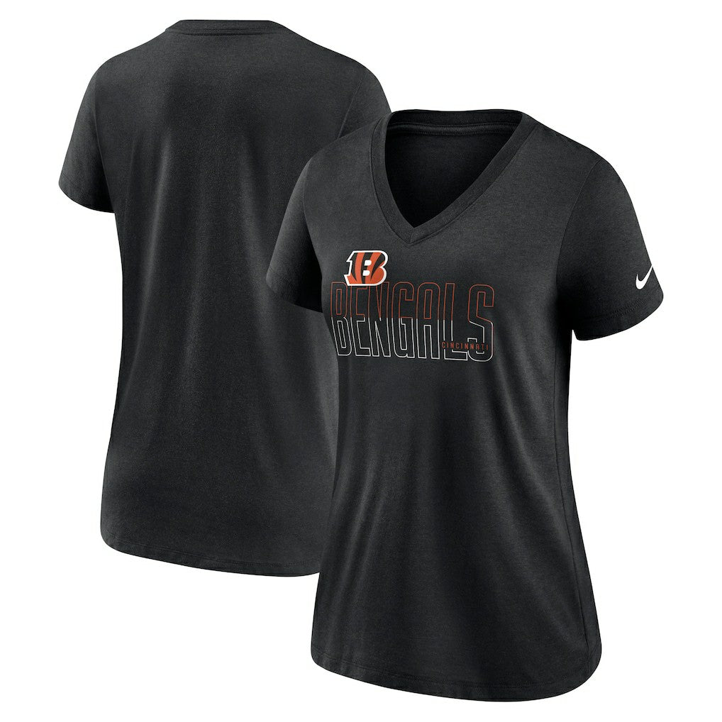 Cincinnati Bengals Women's Lock Up Tri-Blend V-Neck T-Shirt - Heathered Black T-shirts
