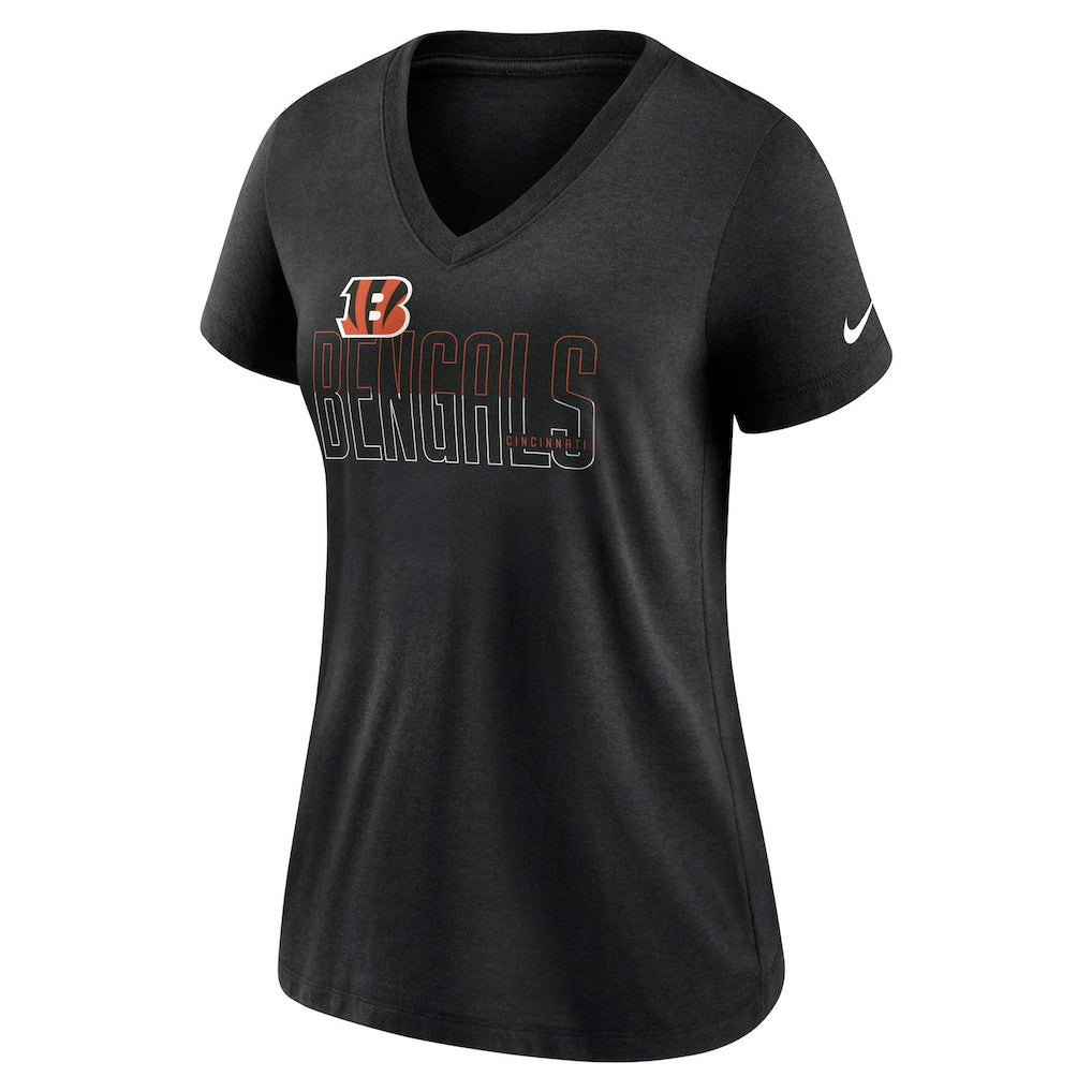 Cincinnati Bengals Women's Lock Up Tri-Blend V-Neck T-Shirt - Heathered Black T-shirts
