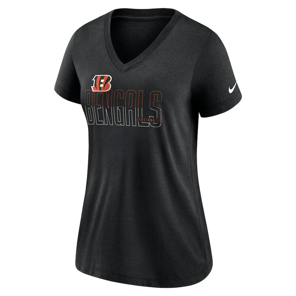 Cincinnati Bengals Women's Lock Up Tri-Blend V-Neck T-Shirt - Heathered Black T-shirts