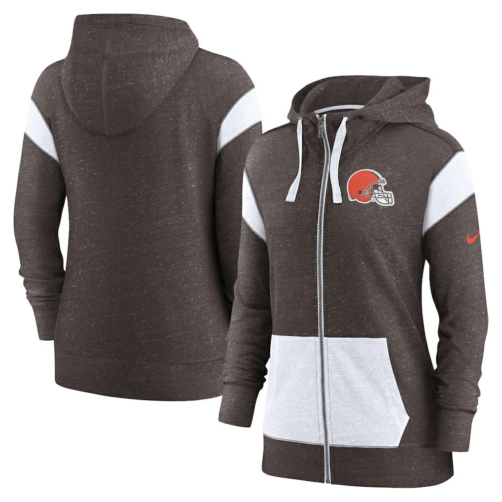 Cleveland Browns Women's Monaco Lightweight Full-Zip Hoodie - Brown/White Hoodies