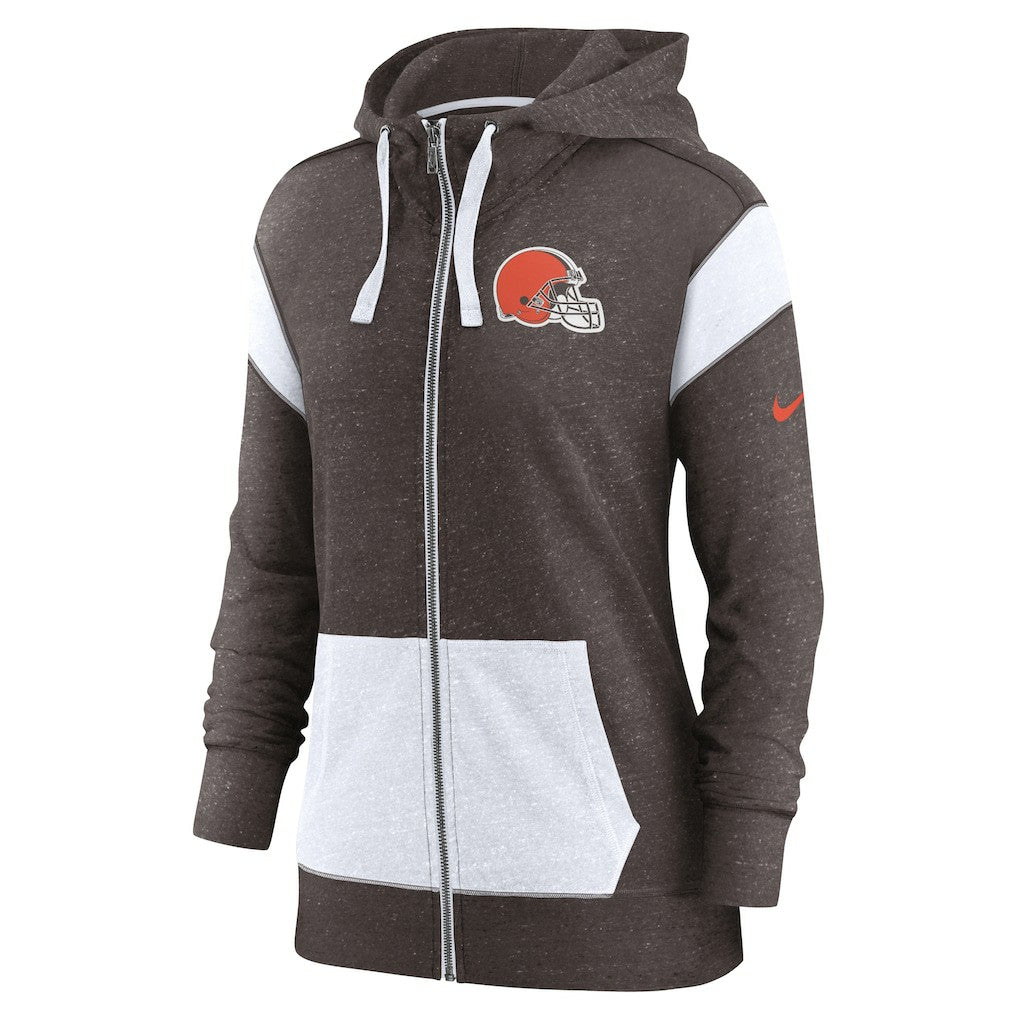Cleveland Browns Women's Monaco Lightweight Full-Zip Hoodie - Brown/White Hoodies