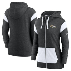 Baltimore Ravens Women's Monaco Lightweight Full-Zip Hoodie - Heather Black/White Hoodies