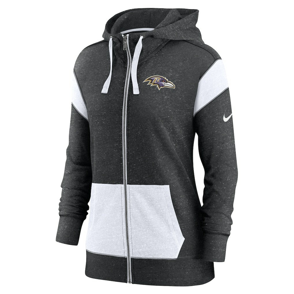 Baltimore Ravens Women's Monaco Lightweight Full-Zip Hoodie - Heather Black/White Hoodies