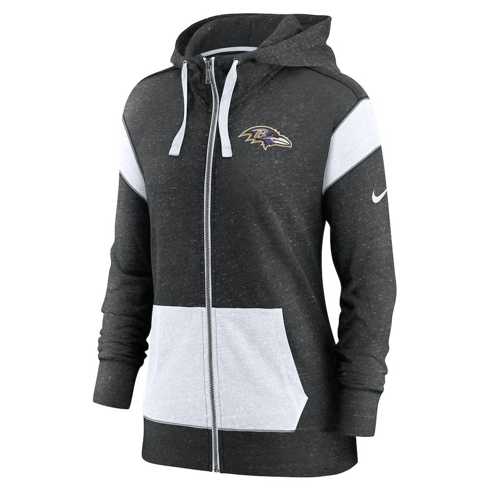 Baltimore Ravens Women's Monaco Lightweight Full-Zip Hoodie - Heather Black/White Hoodies