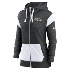 Baltimore Ravens Women's Monaco Lightweight Full-Zip Hoodie - Heather Black/White Hoodies