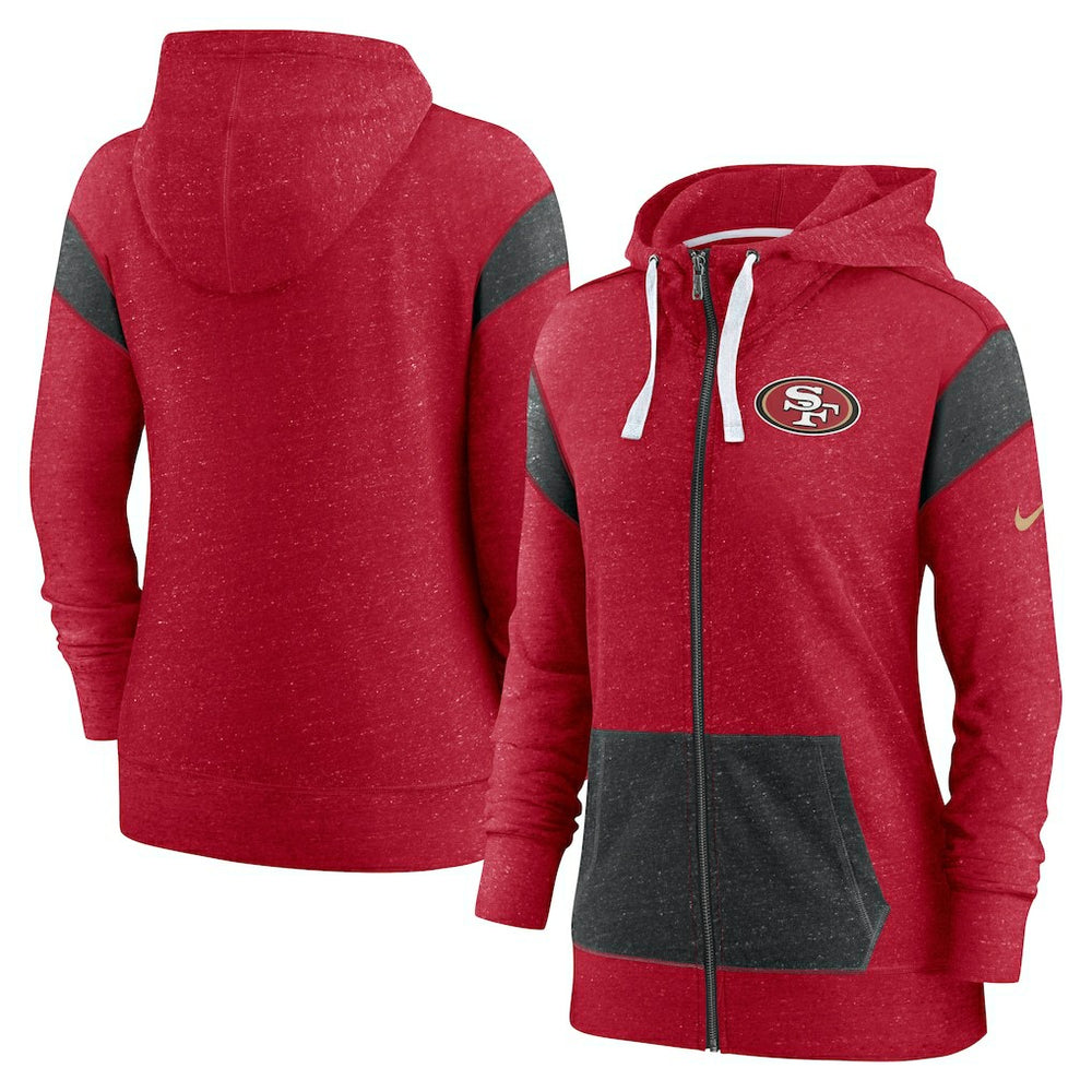San Francisco 49ers Women's Monaco Lightweight Full-Zip Hoodie - Scarlet/Heather Black Hoodies