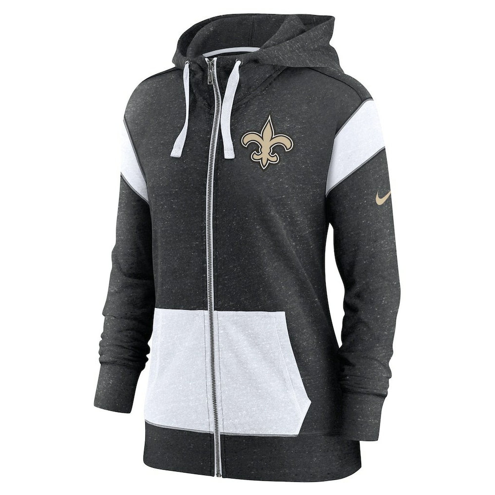 New Orleans Saints Women's Plus Size Monaco Full-Zip Lightweight Hoodie - Heather Black/White Hoodies