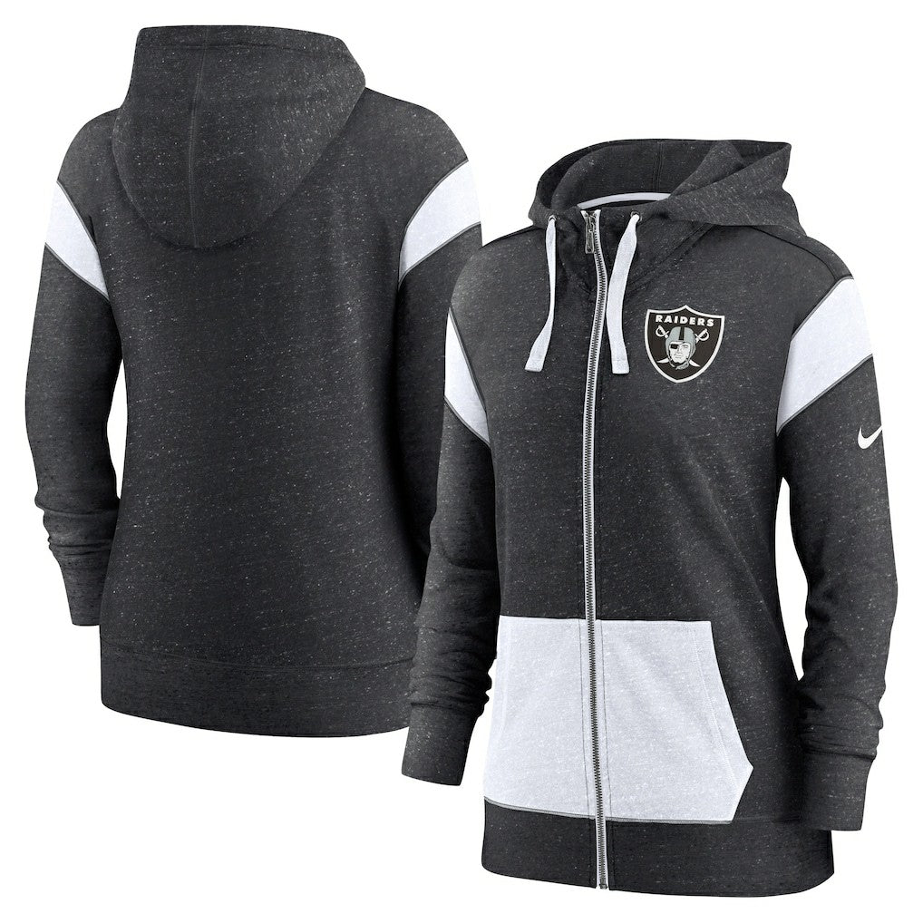 Las Vegas Raiders Women's Plus Size Monaco Full-Zip Lightweight Hoodie - Heather Black/White Hoodies