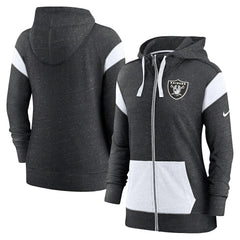 Las Vegas Raiders Women's Plus Size Monaco Full-Zip Lightweight Hoodie - Heather Black/White Hoodies
