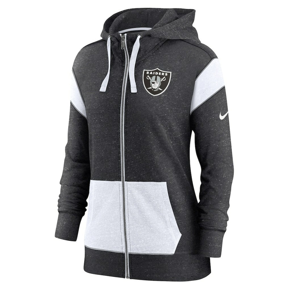 Las Vegas Raiders Women's Plus Size Monaco Full-Zip Lightweight Hoodie - Heather Black/White Hoodies