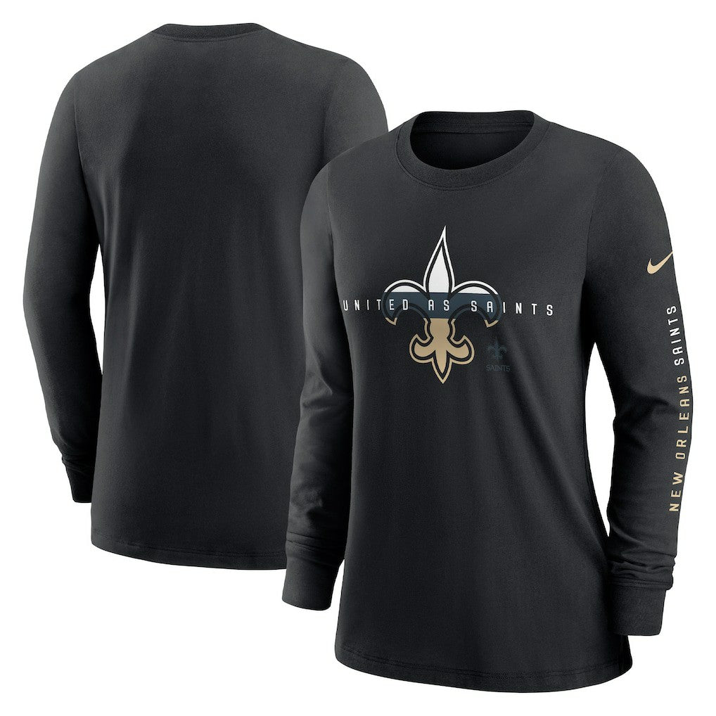 New Orleans Saints Women's Prime Split Long Sleeve T-Shirt - Black T-shirts