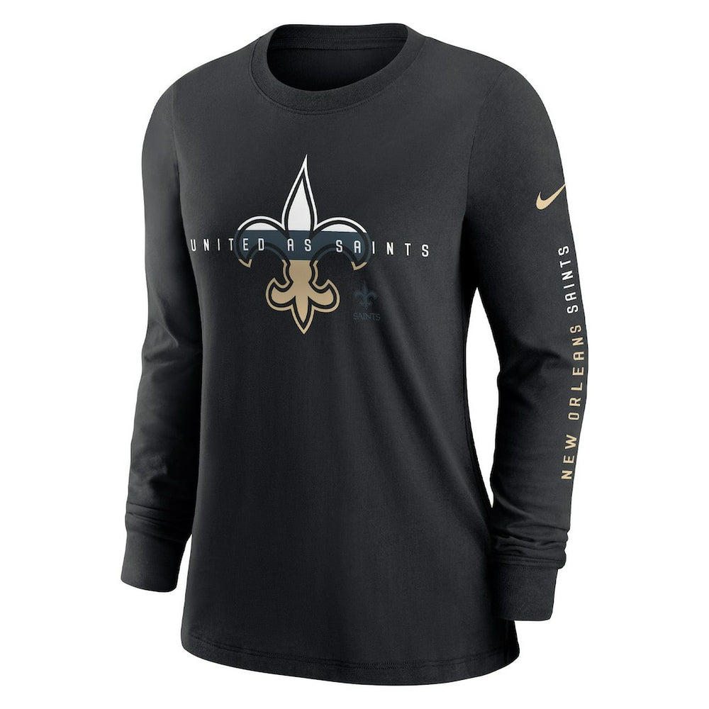 New Orleans Saints Women's Prime Split Long Sleeve T-Shirt - Black T-shirts