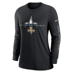 New Orleans Saints Women's Prime Split Long Sleeve T-Shirt - Black T-shirts