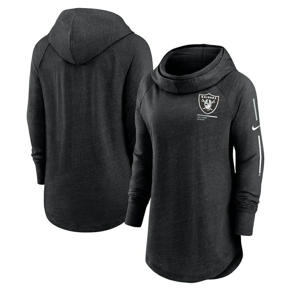 Las Vegas Raiders Women's Minimal Statement Lightweight Raglan Funnel Neck Pullover Hoodie - Black Hoodies