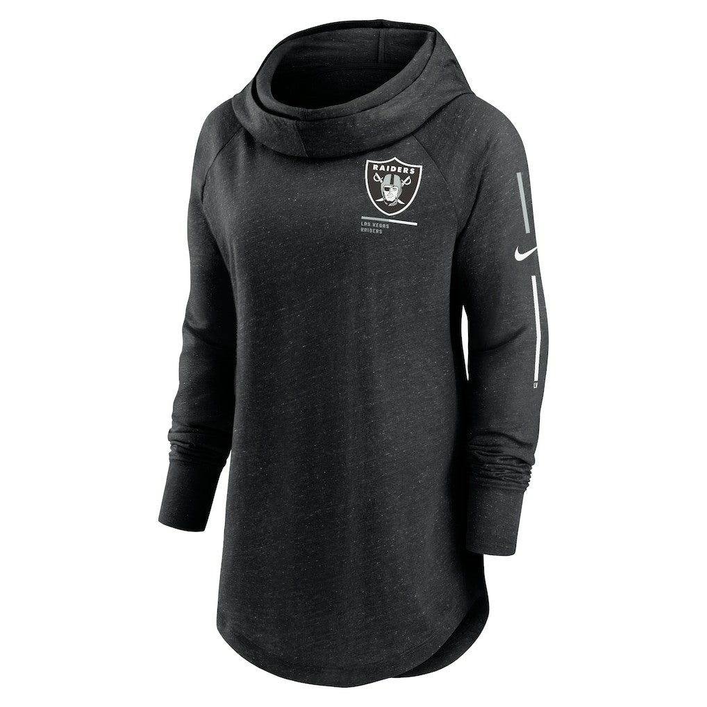 Las Vegas Raiders Women's Minimal Statement Lightweight Raglan Funnel Neck Pullover Hoodie - Black Hoodies