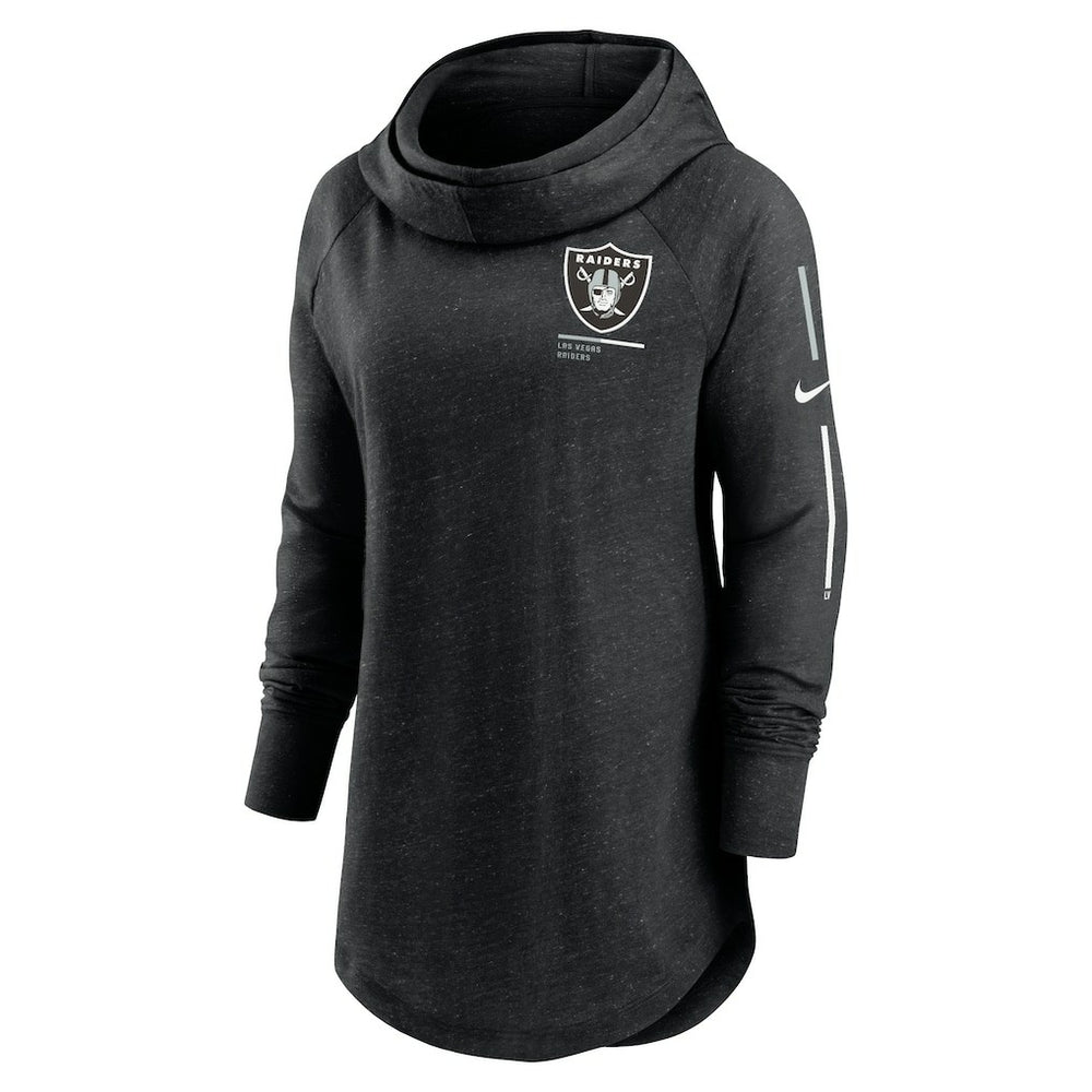 Las Vegas Raiders Women's Minimal Statement Lightweight Raglan Funnel Neck Pullover Hoodie - Black Hoodies