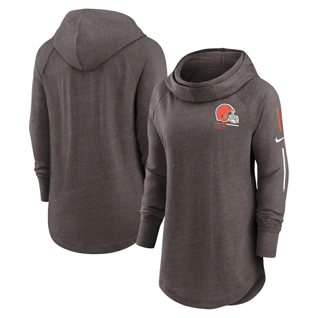 Cleveland Browns Women's Minimal Statement Lightweight Raglan Funnel Neck Pullover Hoodie - Brown Hoodies