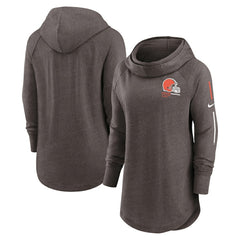 Cleveland Browns Women's Minimal Statement Lightweight Raglan Funnel Neck Pullover Hoodie - Brown Hoodies