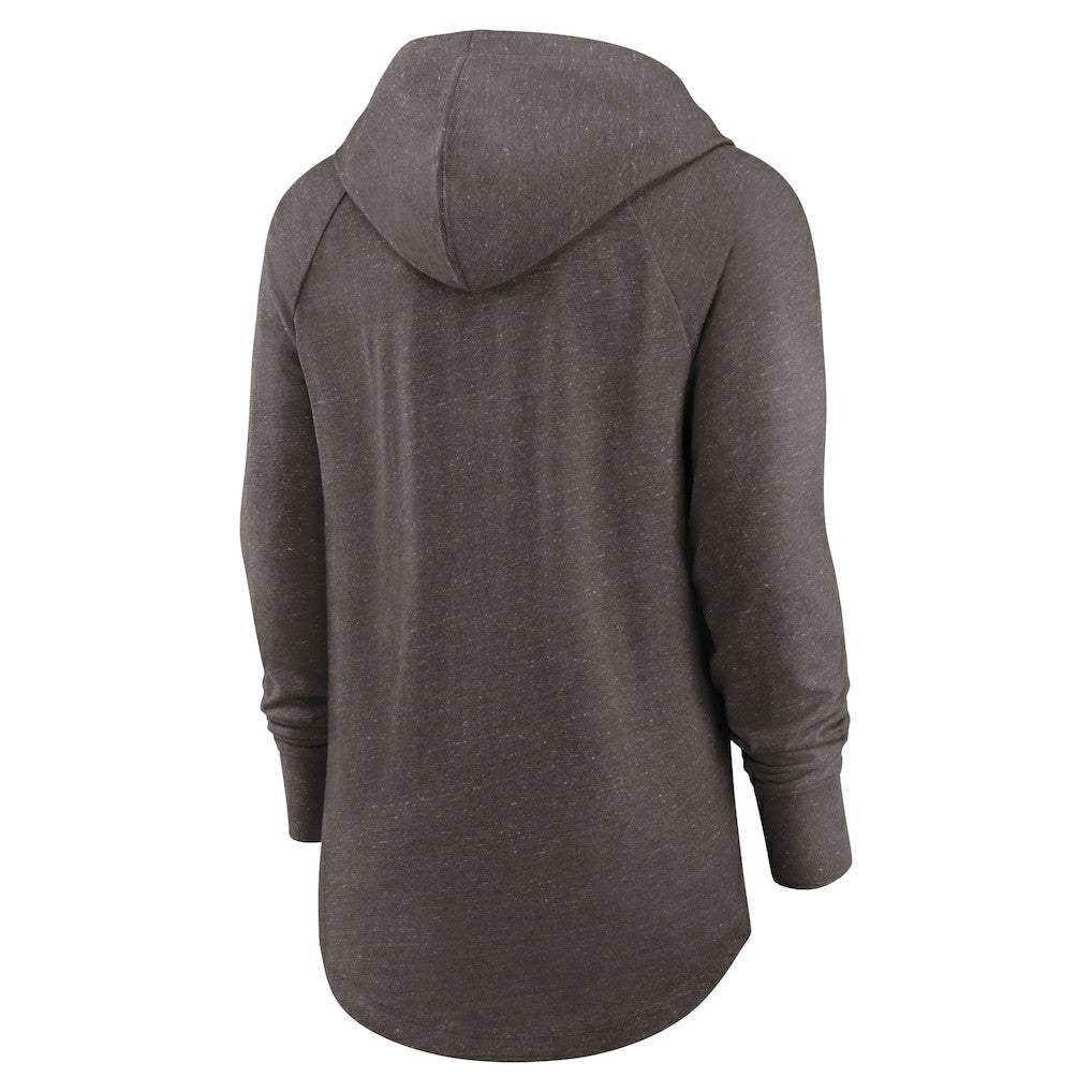 Cleveland Browns Women's Minimal Statement Lightweight Raglan Funnel Neck Pullover Hoodie - Brown Hoodies