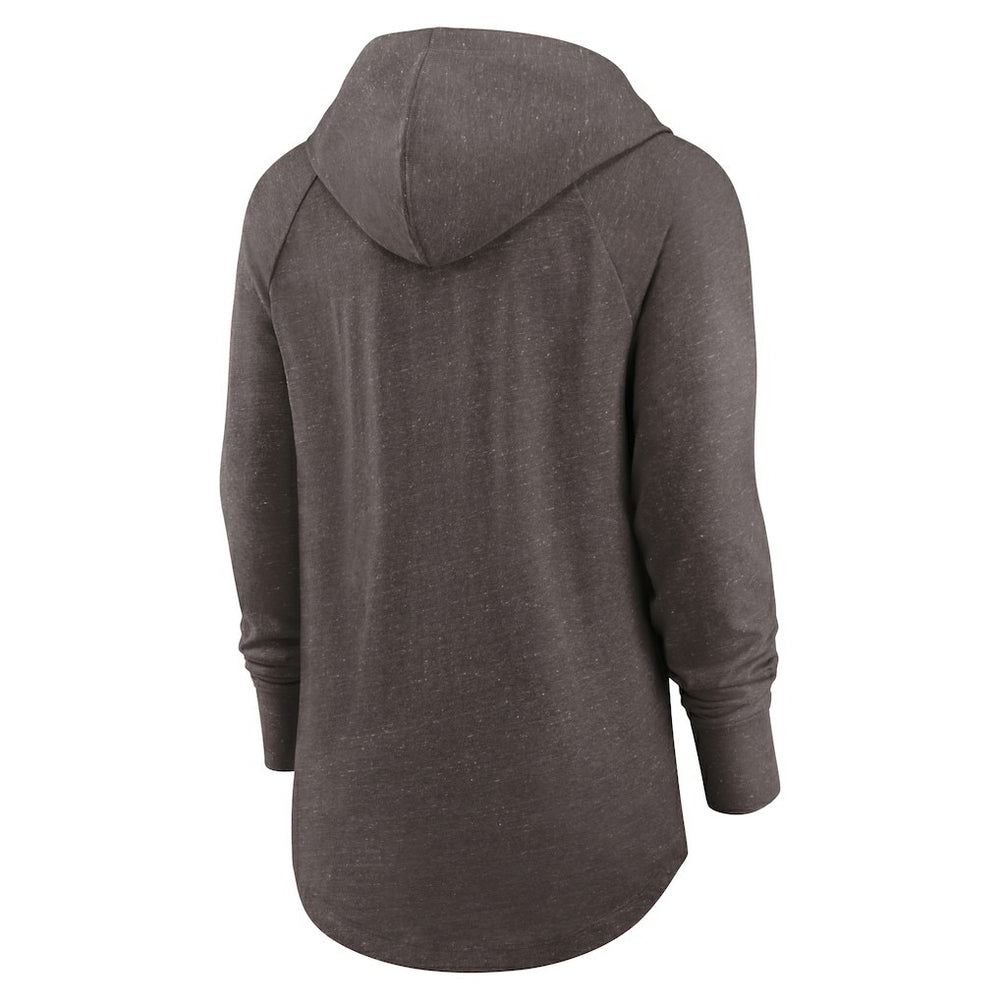 Cleveland Browns Women's Minimal Statement Lightweight Raglan Funnel Neck Pullover Hoodie - Brown Hoodies