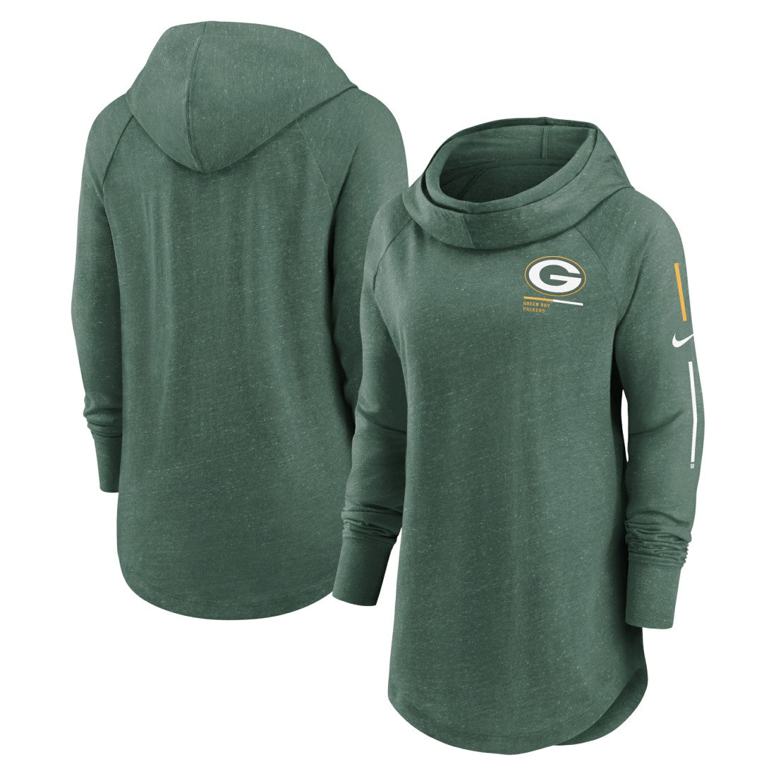 Green Bay Packers Women's Minimal Statement Lightweight Raglan Funnel Neck Pullover Hoodie - Heather Green Hoodies