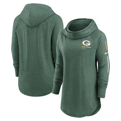 Green Bay Packers Women's Minimal Statement Lightweight Raglan Funnel Neck Pullover Hoodie - Heather Green Hoodies