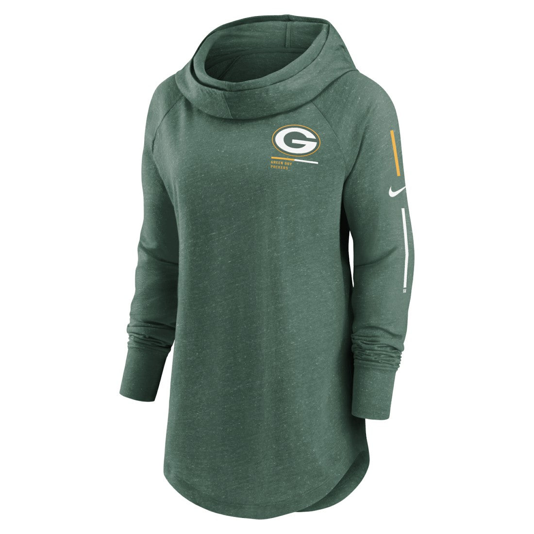 Green Bay Packers Women's Minimal Statement Lightweight Raglan Funnel Neck Pullover Hoodie - Heather Green Hoodies
