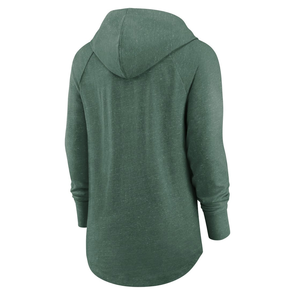 Green Bay Packers Women's Minimal Statement Lightweight Raglan Funnel Neck Pullover Hoodie - Heather Green Hoodies