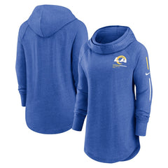 Los Angeles Rams Women's Minimal Statement Lightweight Raglan Funnel Neck Pullover Hoodie - Royal Hoodies