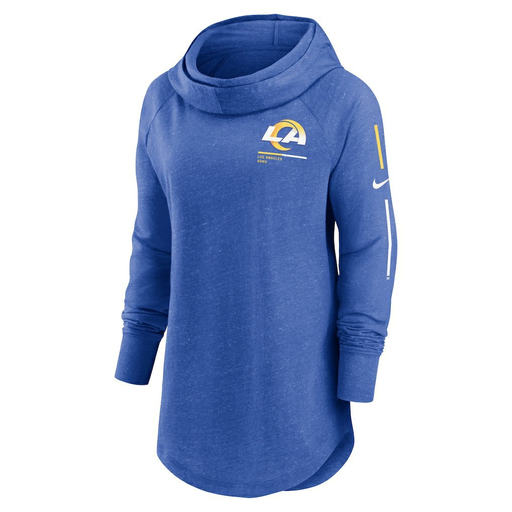Los Angeles Rams Women's Minimal Statement Lightweight Raglan Funnel Neck Pullover Hoodie - Royal Hoodies