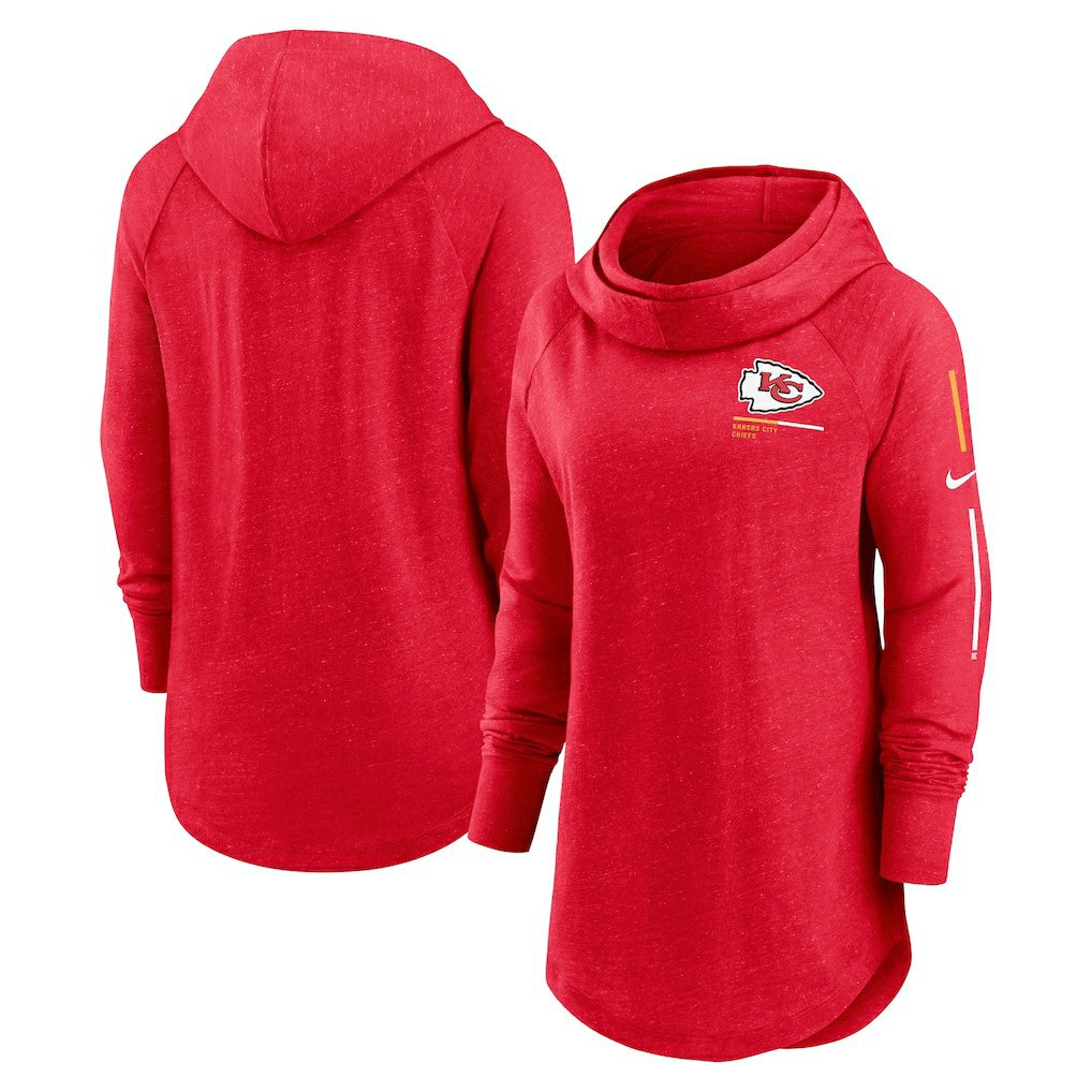 Kansas City Chiefs Women's Minimal Statement Lightweight Raglan Funnel Neck Pullover Hoodie - Red Hoodies