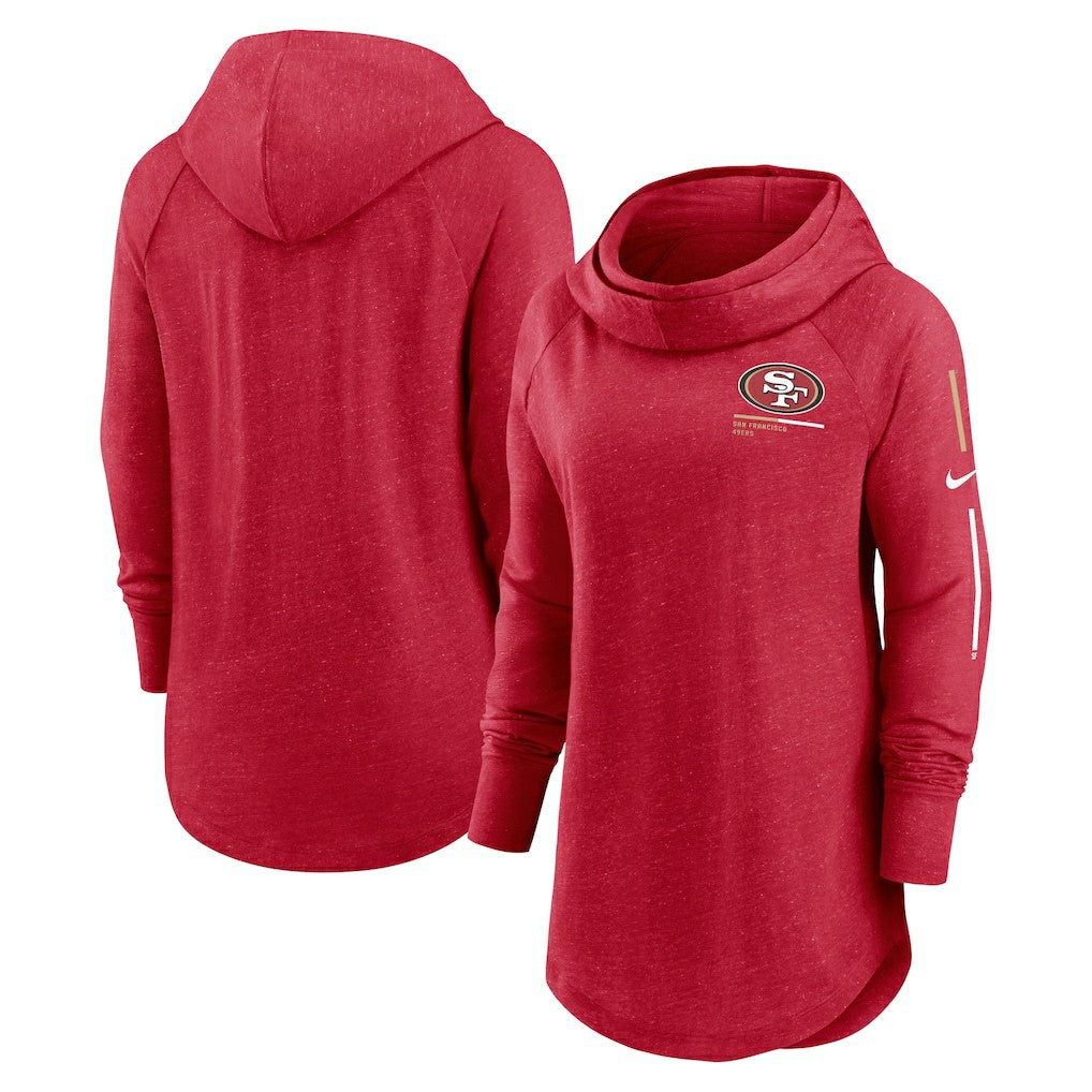 San Francisco 49ers Women's Minimal Statement Lightweight Raglan Funnel Neck Pullover Hoodie - Scarlet Hoodies