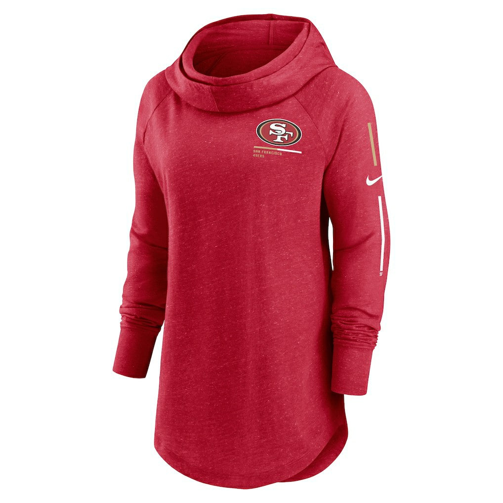 San Francisco 49ers Women's Minimal Statement Lightweight Raglan Funnel Neck Pullover Hoodie - Scarlet Hoodies