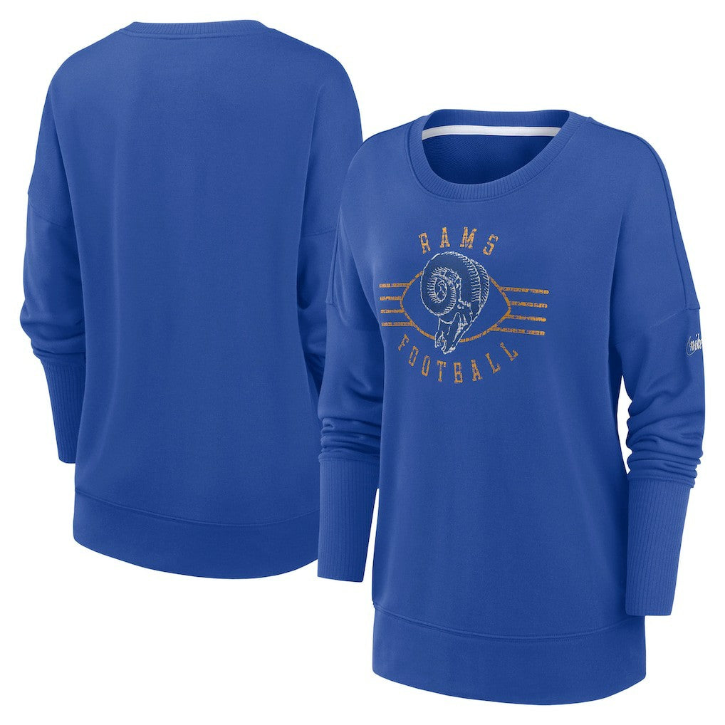 Los Angeles Rams Women's Rewind Playback Icon Performance Pullover Sweatshirt - Royal Pullover