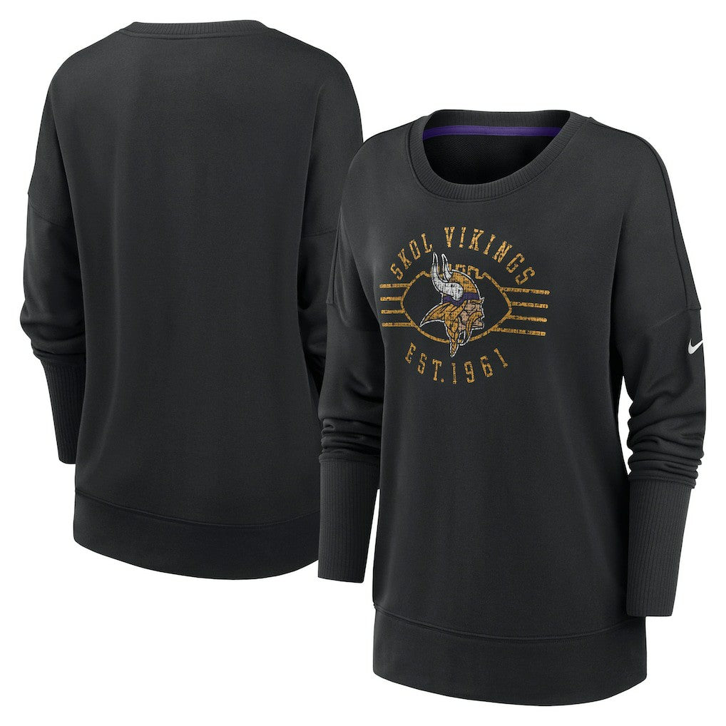 Minnesota Vikings Women's Rewind Playback Icon Performance Pullover Sweatshirt - Black Pullover