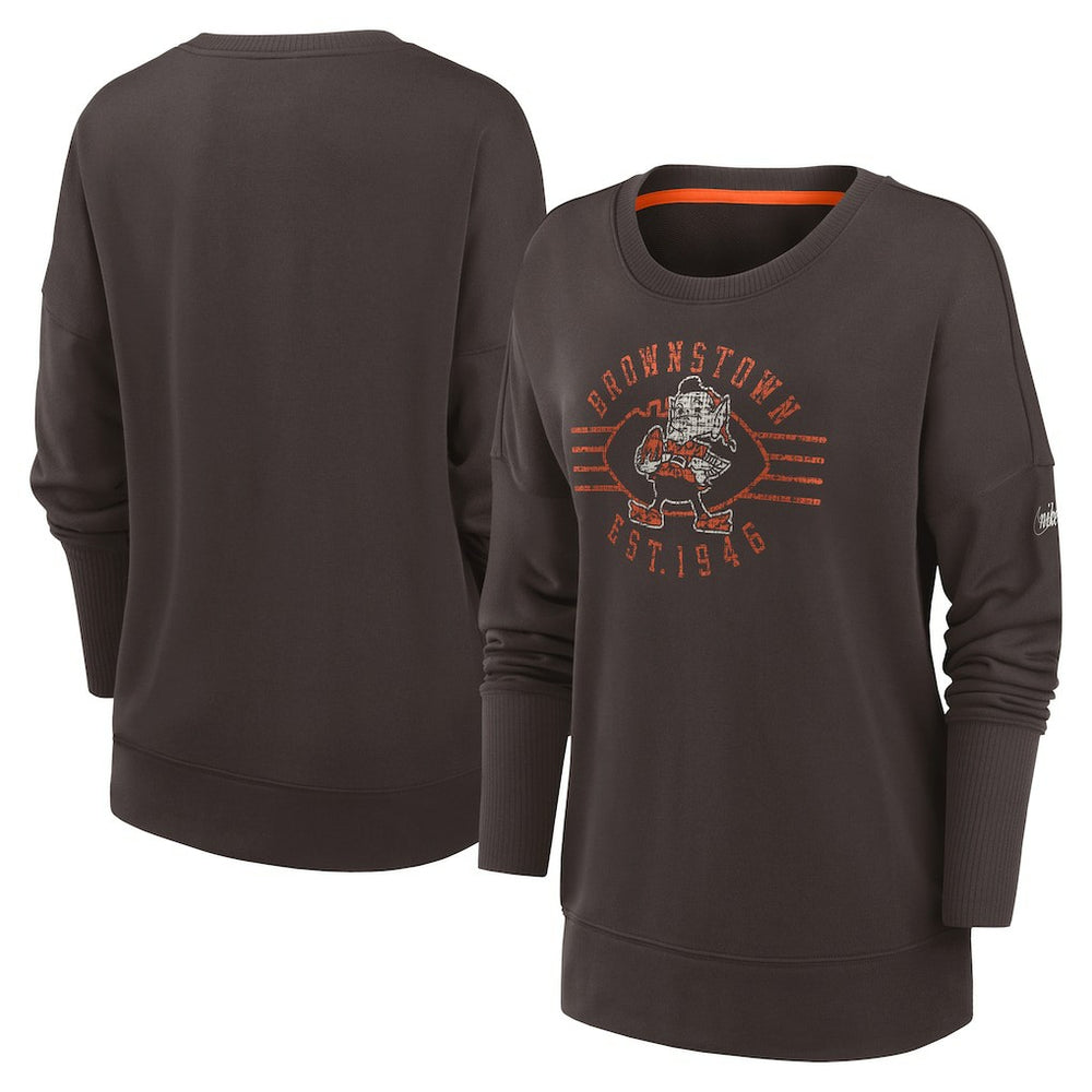 Cleveland Browns Women's Rewind Playback Icon Performance Pullover Sweatshirt - Brown Pullover