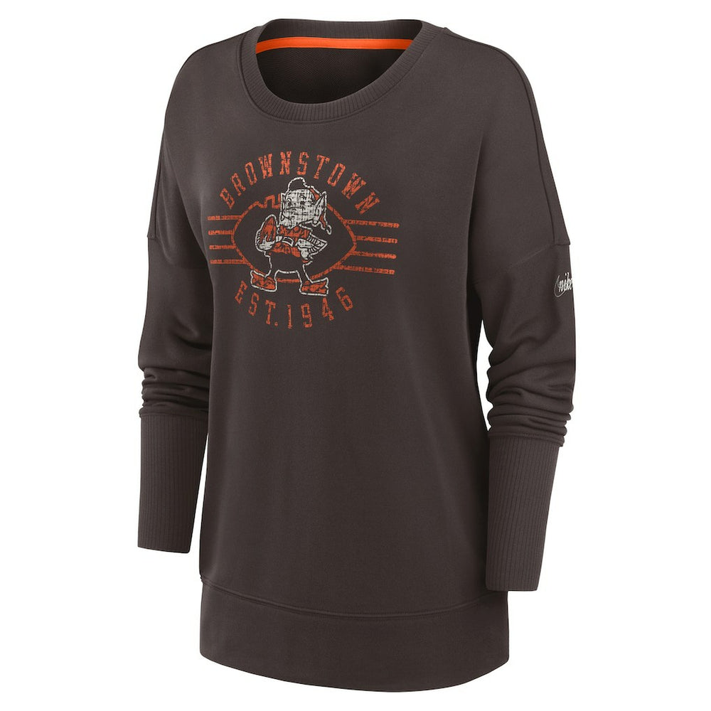 Cleveland Browns Women's Rewind Playback Icon Performance Pullover Sweatshirt - Brown Pullover