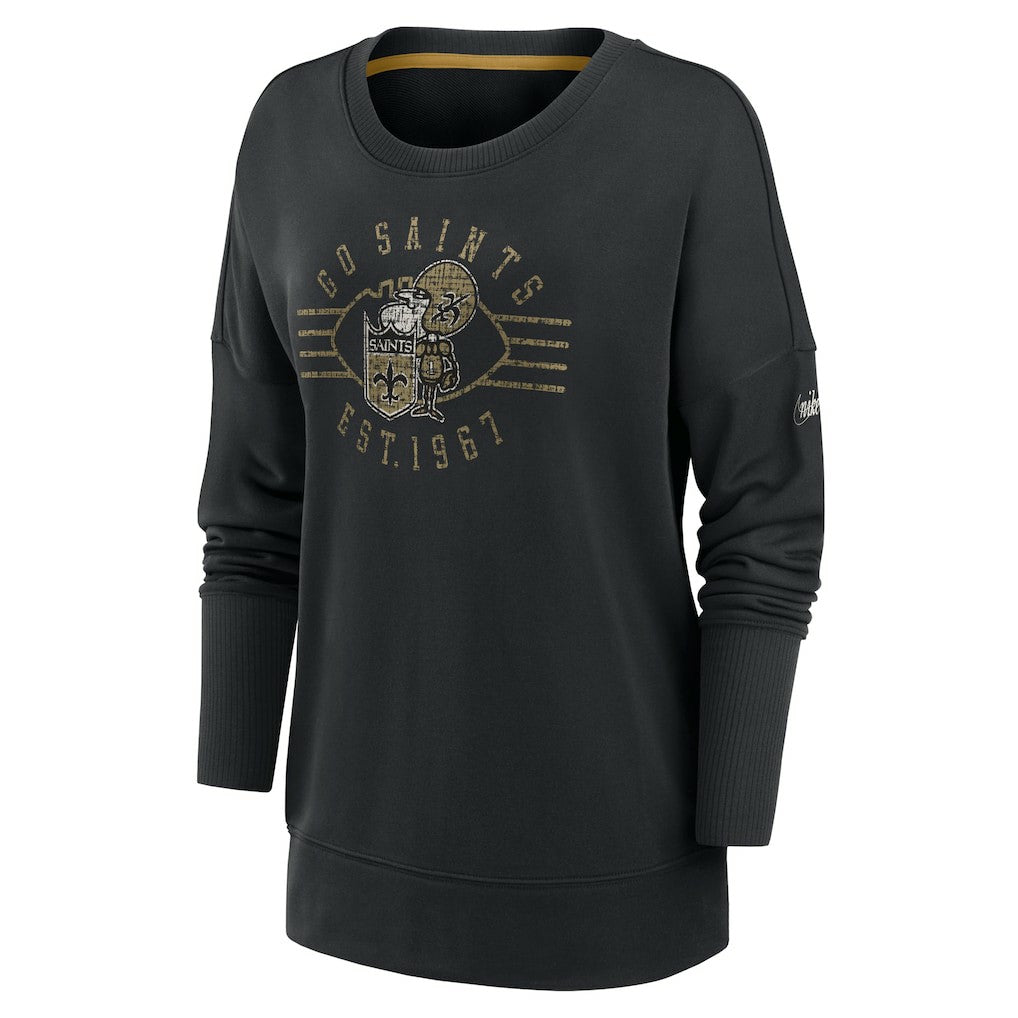 New Orleans Saints Women's Rewind Playback Icon Performance Pullover Sweatshirt - Black Pullover