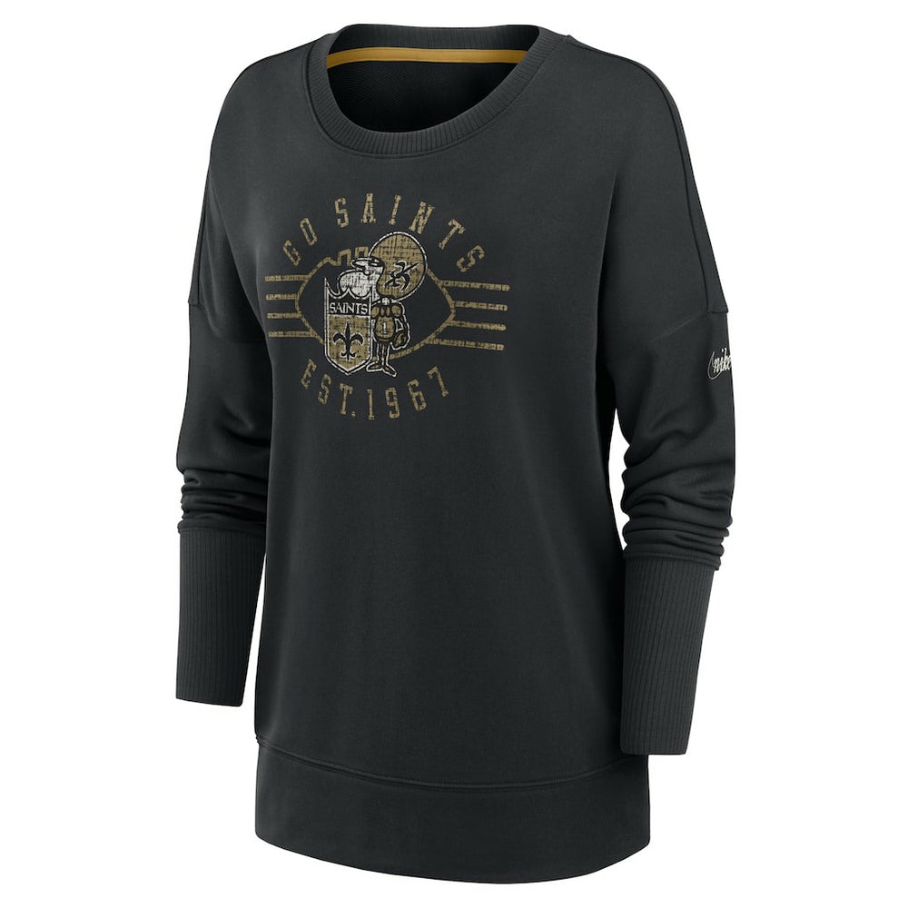New Orleans Saints Women's Rewind Playback Icon Performance Pullover Sweatshirt - Black Pullover