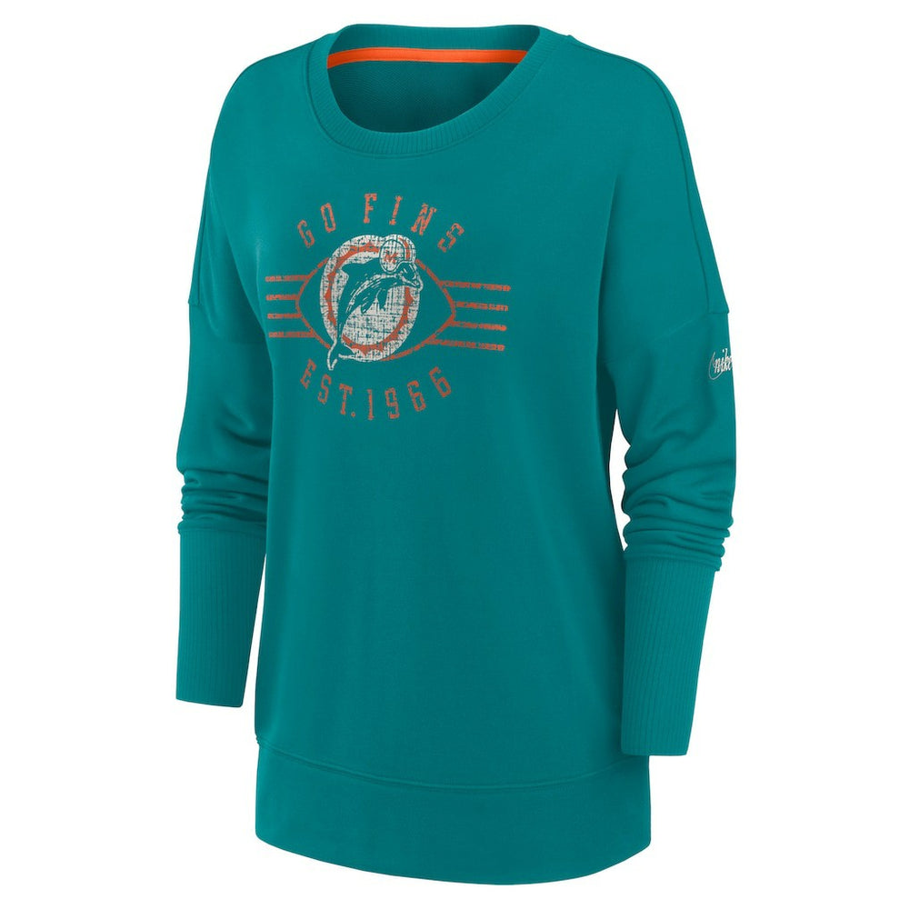 Miami Dolphins Women's Rewind Playback Icon Performance Pullover Sweatshirt - Aqua Pullover