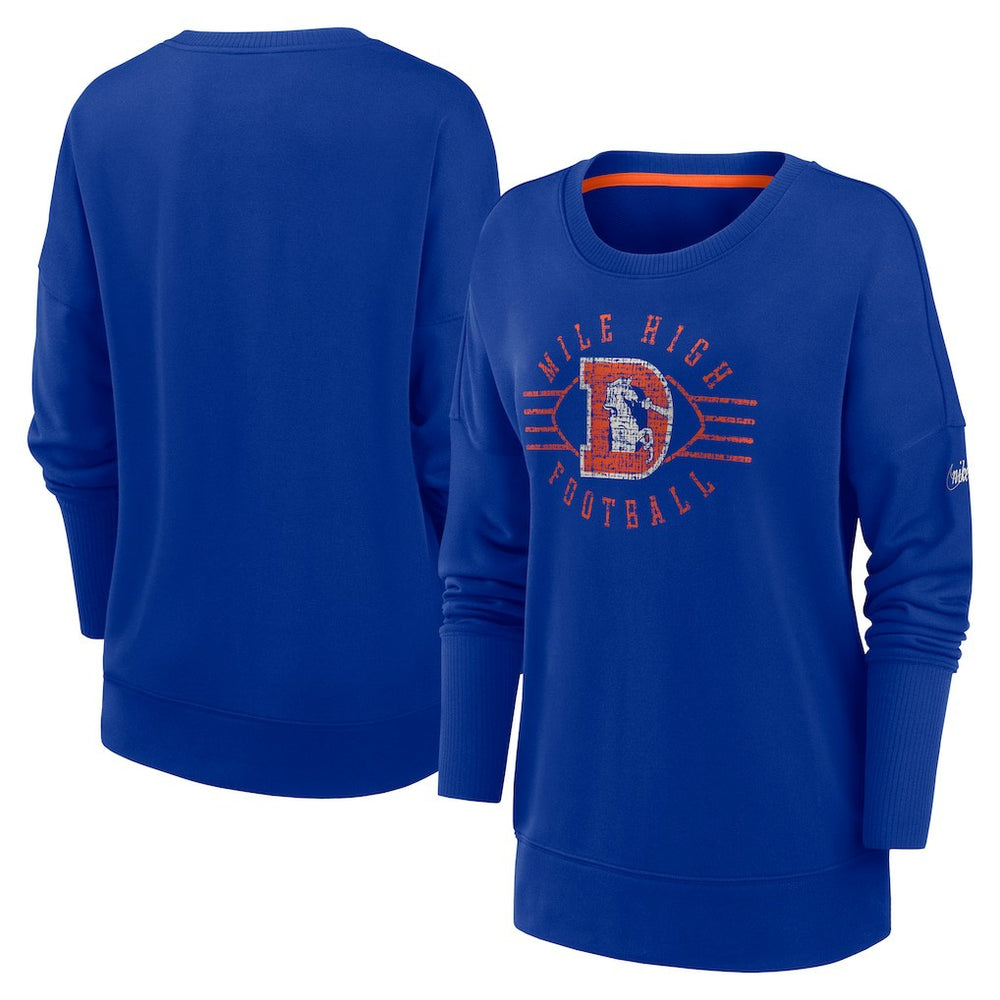 Denver Broncos Women's Rewind Playback Icon Performance Pullover Sweatshirt - Royal Pullover
