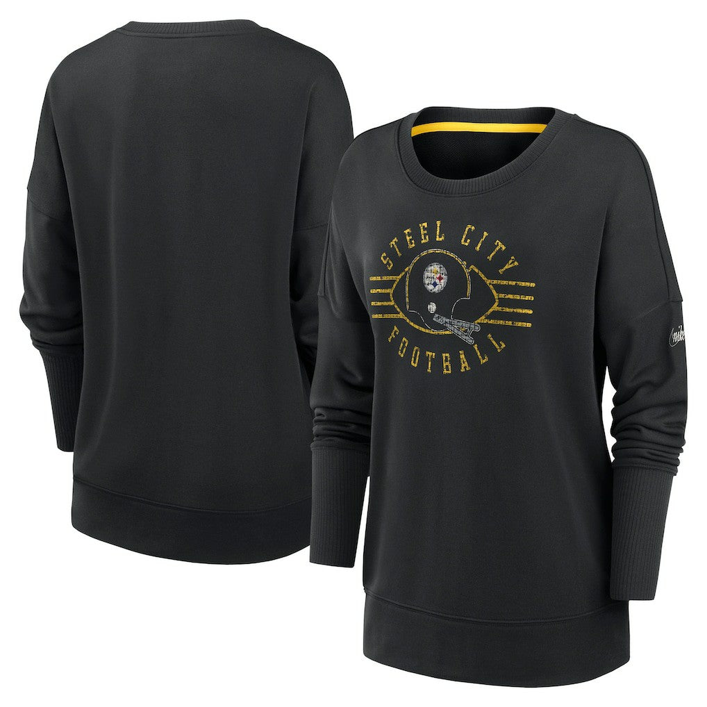 Pittsburgh Steelers Women's Rewind Playback Icon Performance Pullover Sweatshirt - Black Pullover