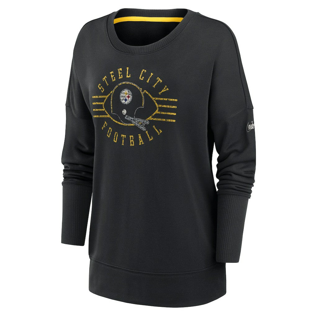 Pittsburgh Steelers Women's Rewind Playback Icon Performance Pullover Sweatshirt - Black Pullover