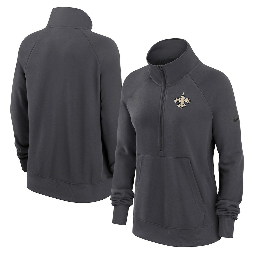 New Orleans Saints Women's Premium Raglan Performance Half-Zip Sweatshirt - Charcoal Sweatshirts
